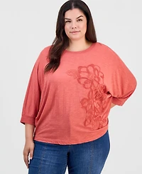 Democracy Plus Dolman-Sleeve Soutache Floral-Embroidered Top