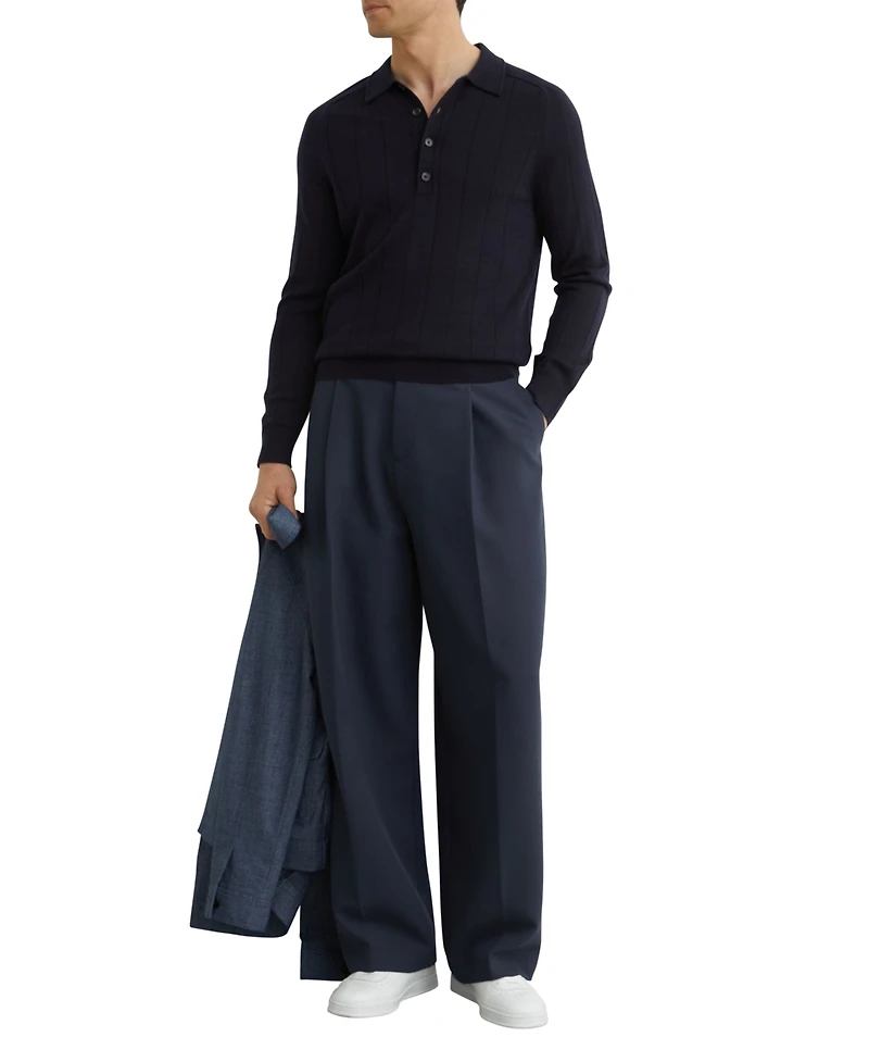 Reiss Men's Greyson Merino Wool Wide-Rib Polo Shirt