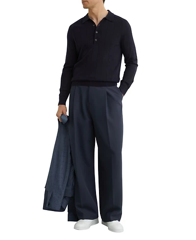 Reiss Men's Greyson Merino Wool Wide-Rib Polo Shirt