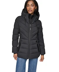 Dkny Women's Bibbed Knit Collar Puffer Coat