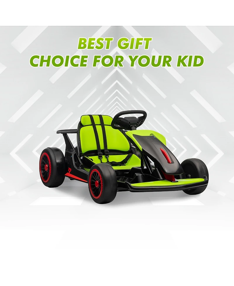 homfan 49.6 x 26.6 x 11.0 Inch Kids Electric Drift Go Kart, 24V Battery Powered Racing Kart with 10 Mph Speed