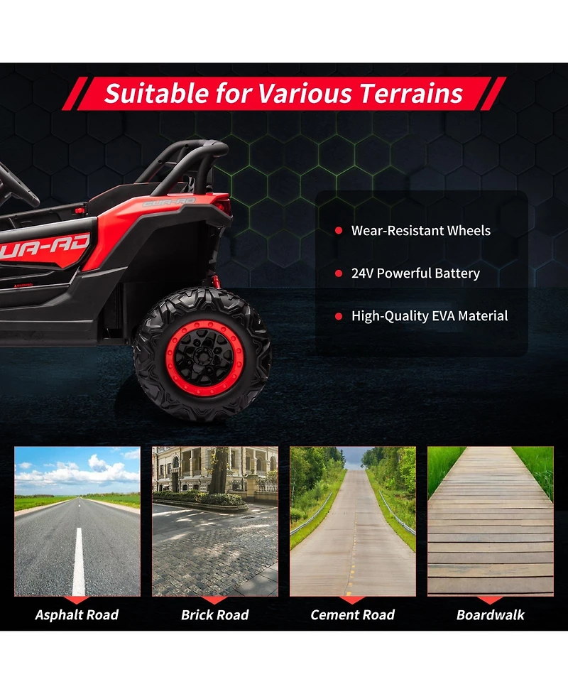 homfan 24V 2-Seater Kids Electric Utv Ride-On Car – 200W Dual Motors, Metal Frame, Off-Road Suspension, Remote Control, Usb, Music, Led Lights