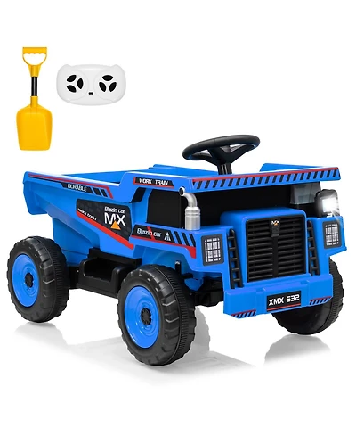 homfan 12V Ride-On Dump Truck, 4-Wheeler Electric Construction Vehicle with Remote Control, Bed, Shovel, Led Lights, Music