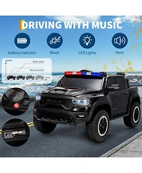 homfan 12V Pickup Truck Ride On, Remote Control, Gentle Start, Music, Spring Suspension, Led Lights, Truck Bed Storage