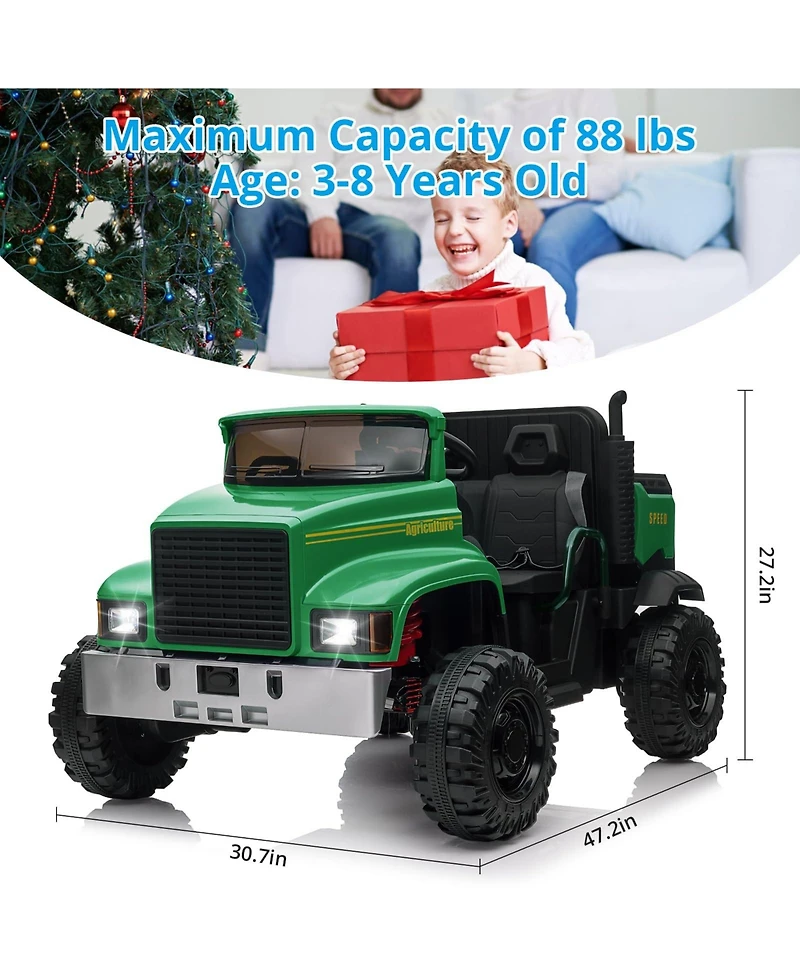 homfan 2 Seater Ride On Tractor Car, Green Kids Electric Vehicle with 24v Battery and Remote Control
