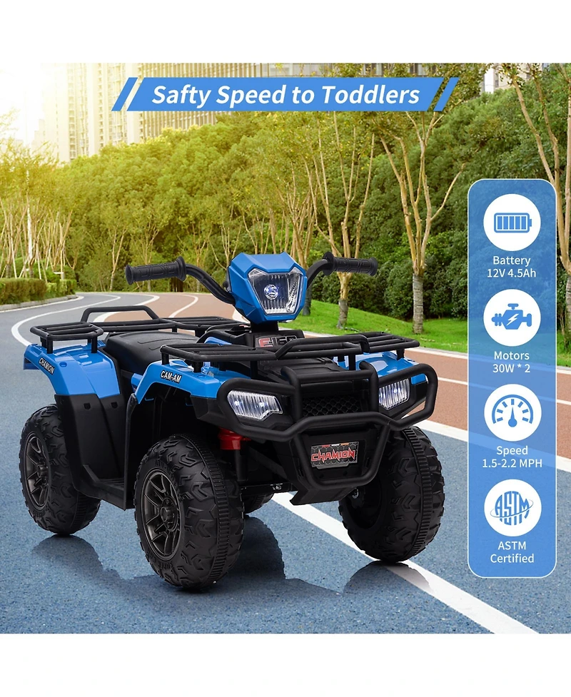 homfan 12v Electric Kids Ride On Atv, Battery Powered 4 Wheeler Car with Led Lights for Toddlers Ages 2.5 to 6 Years