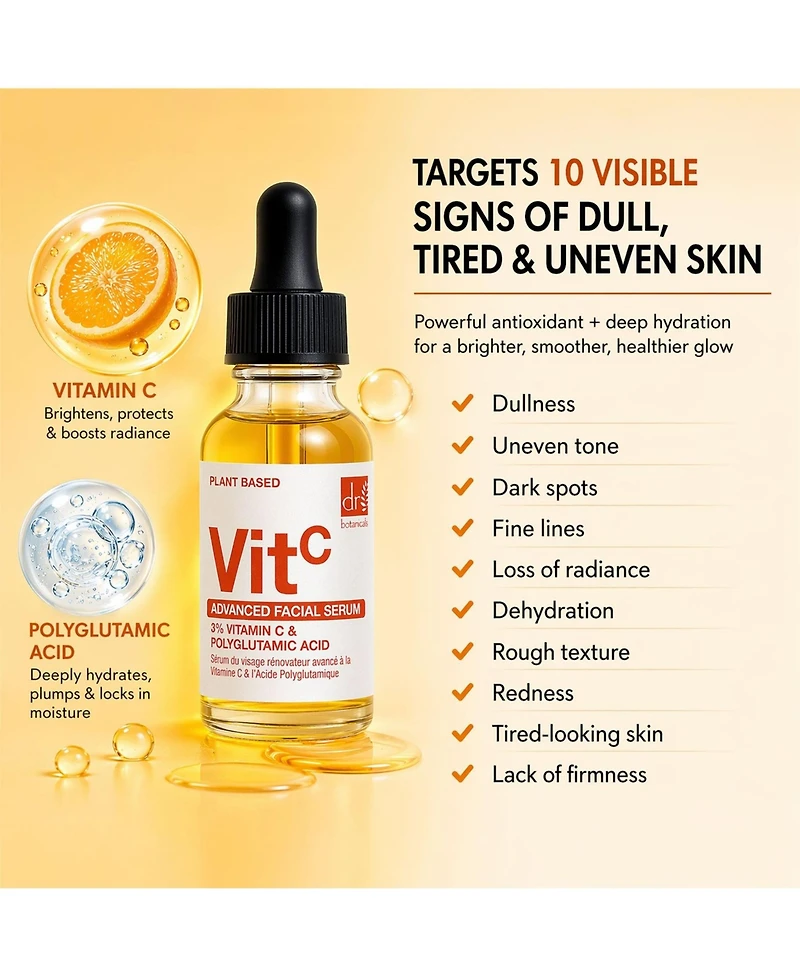 Dr. Botanicals Advanced Facial Serum 3 Percentage Vitamin C and Polyglutamic Acid 30milliliter