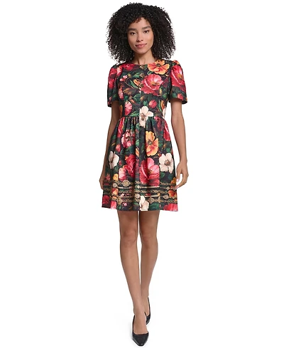Karl Lagerfeld Paris Women's Print Damask Jaquard Fit And Flare Midi Dress