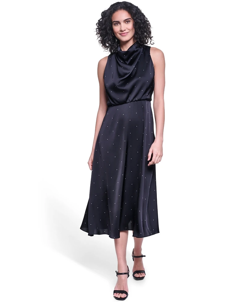 Karl Lagerfeld Paris Women's Halter Cowl Neck A-Line Midi Dress