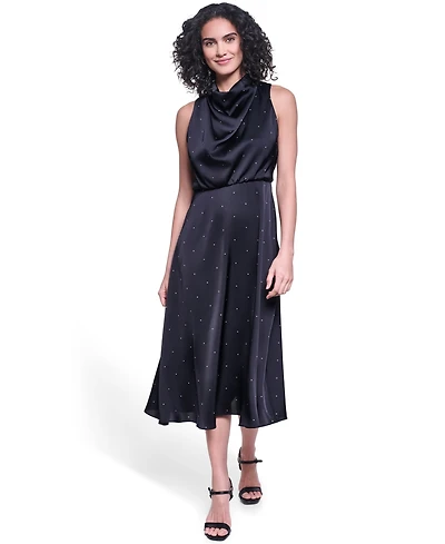Karl Lagerfeld Paris Women's Halter Cowl Neck A-Line Midi Dress