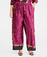 Karl Lagerfeld Paris Plus Gemstone Pull-On Wide-Leg Satin Pants