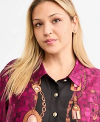 Karl Lagerfeld Paris Plus Gemstone Woven Printed Long-Sleeve Blouse