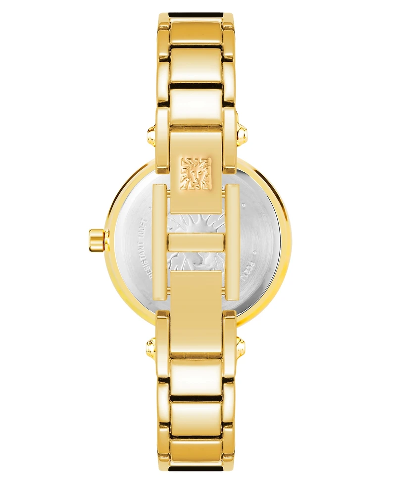 Anne Klein Women's Quartz Round Black Dial Gold-Tone Black Bangle Watch 28mm x 34mm