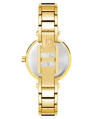 Anne Klein Women's Quartz Round Black Dial Gold-Tone Black Bangle Watch 28mm x 34mm