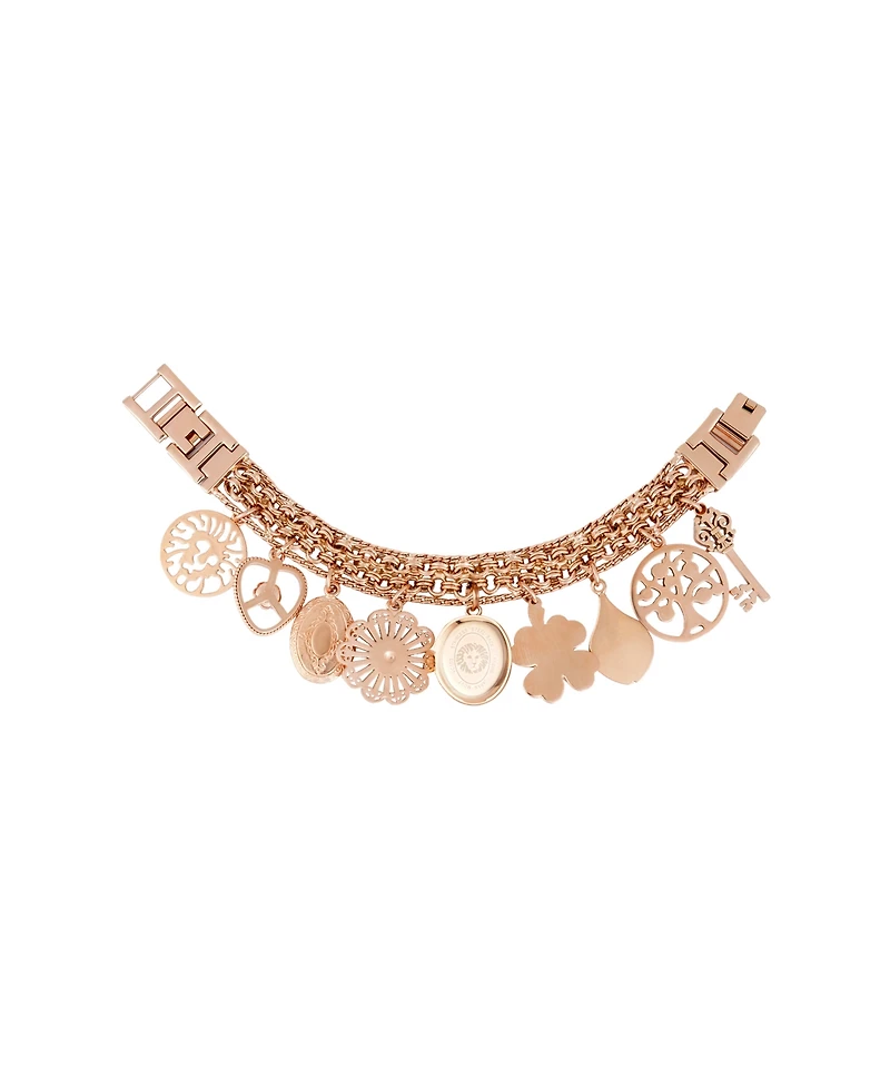 Anne Klein Women's Quartz Rose Gold-Tone Multi-Charm Bracelet Watch 18mm x 22mm