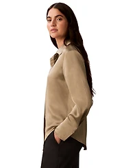 Calvin Klein Women's Pleated Long-Sleeve Collared Shirt
