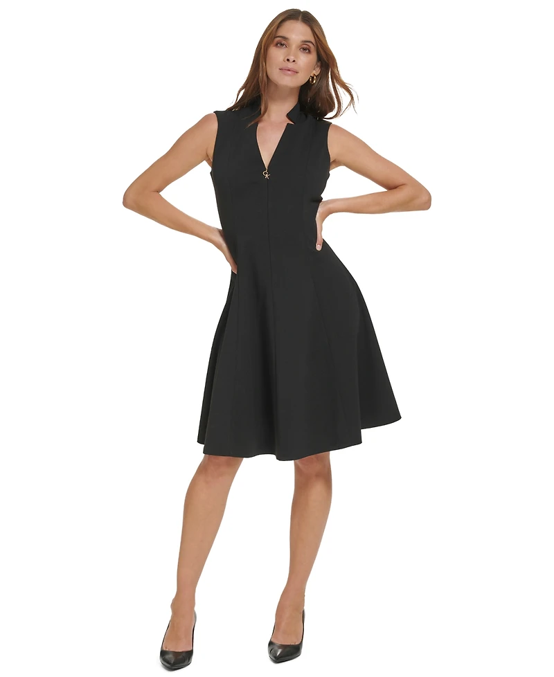 Calvin Klein Petite Notch Collar Fit & Flare Dress