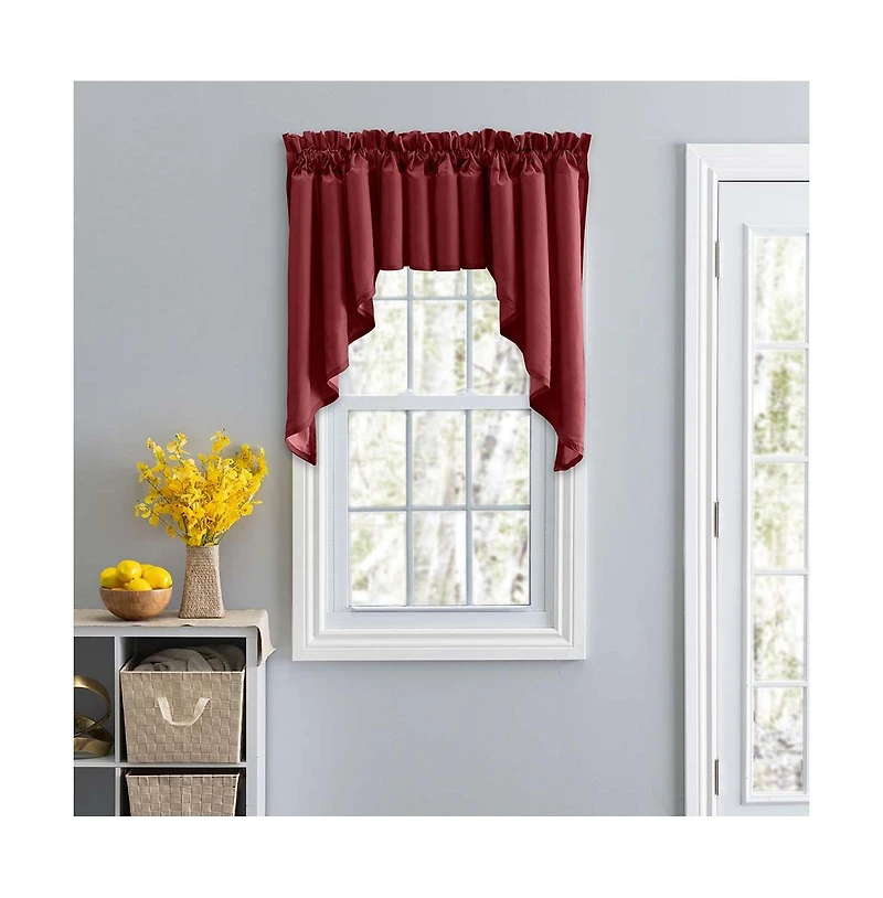 Ellis Curtain Stacey 3" Rod Pocket High Quality Fabric Solid Color Window Lined Filler Valance 42"x13" Merlot