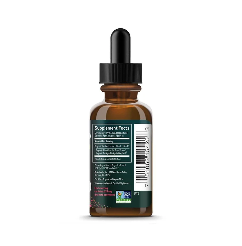 Gaia Herbs Hawthorn and Ginkgo Regenerative Certified Tinctures 1 fl oz