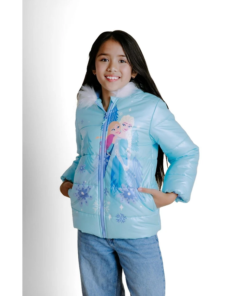 Frozen Toddler Girl's Faux Fur Hooded Puffer Coat