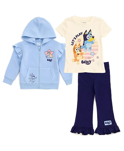Bluey Girl's (5-12) Zip-Up Hoodie T-Shirt and Pants Set