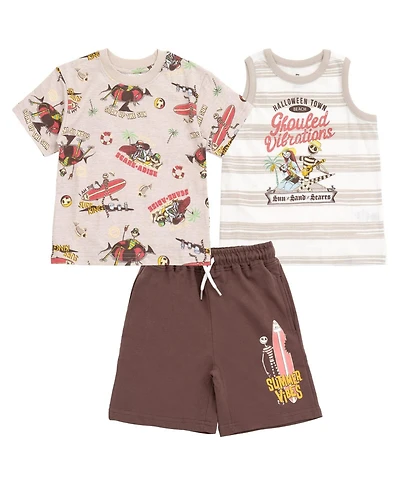 Disney Boys Lion King Toy Story Mickey Mouse Cars T-Shirt Tank Top and French Terry Shorts 3 Piece Outfit Set to