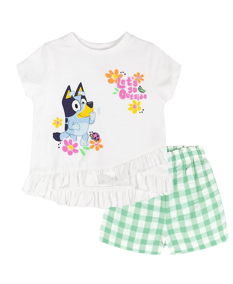 Bluey Toddler Girls T-Shirt and Chambray Shorts Outfit Set