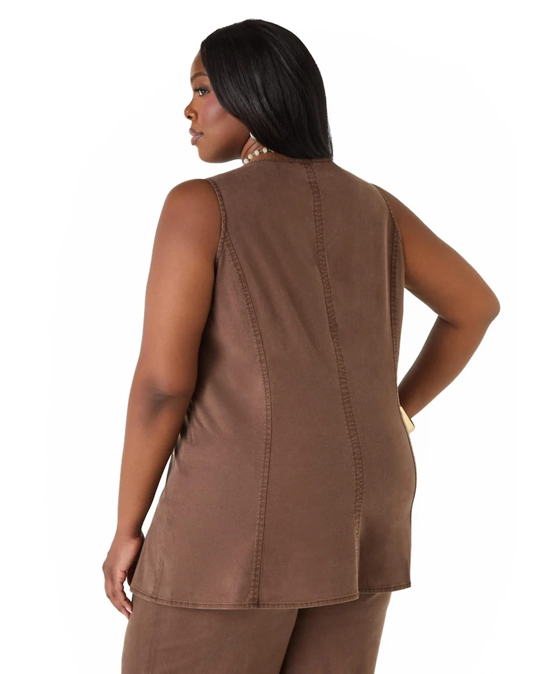 Ashley Stewart Women's Plus Square Neck Chambray Vest