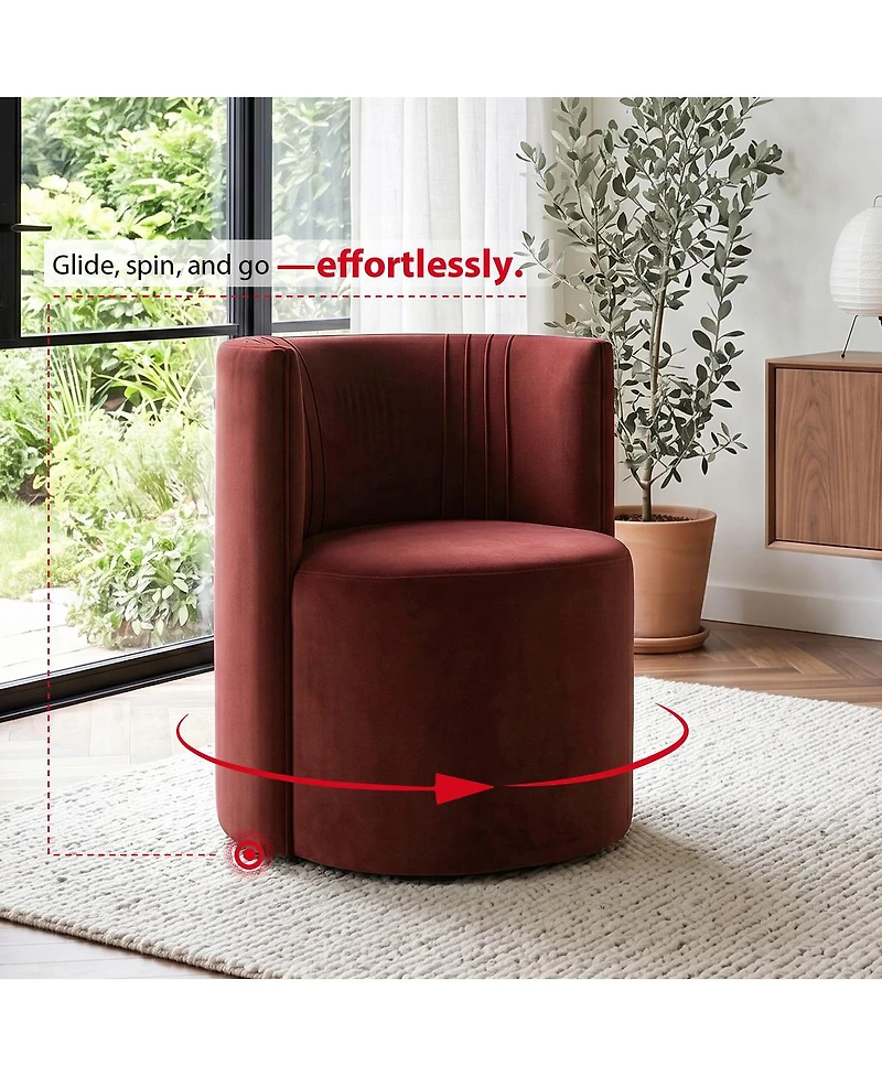 Maison Boucle Office Chair for Desk, Velvet Burgundy Barrel with Hidden Casters, Upholstered Tub Seat Curved Back, Space-Saving