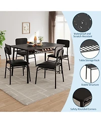 homfan 5-Piece Dining Set with Storage Rack - Modern Wood Table and 4 Upholstered Chairs, Metal Legs