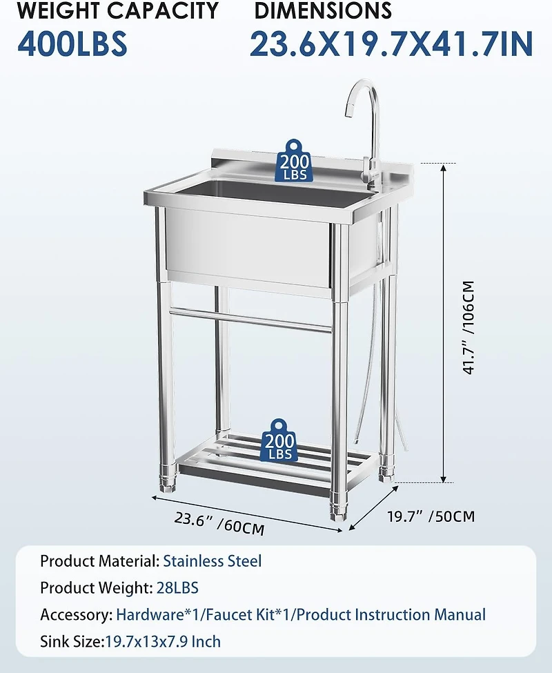 Aecojoy Stainless Steel Utility Sink