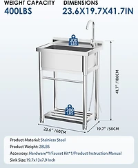 Aecojoy Stainless Steel Utility Sink