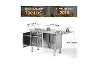 Aecojoy Stainless Steel Kitchen Cabinets, 57"x19.7" Commercial Worktable with Extend Panel and Adjustable Shelf