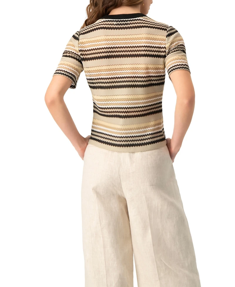 Ivonne Women's Chevron Stripe Crochet Knit Top
