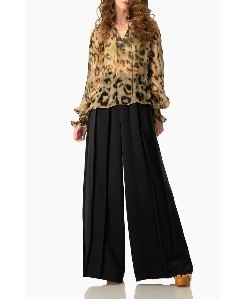 Ivonne Women's Sheer Chiffon Tie-Neck Blouse Abstract Animal Print
