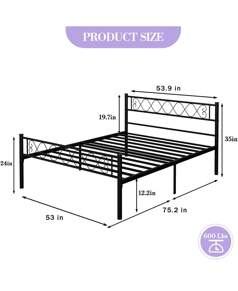 homfan Metal Platform Bed Frame with Headboard and Footboard, Slats, 13.7 Inch Underbed Storage
