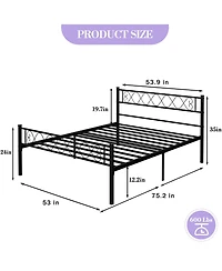 homfan Metal Platform Bed Frame with Headboard and Footboard, Slats, 13.7 Inch Underbed Storage