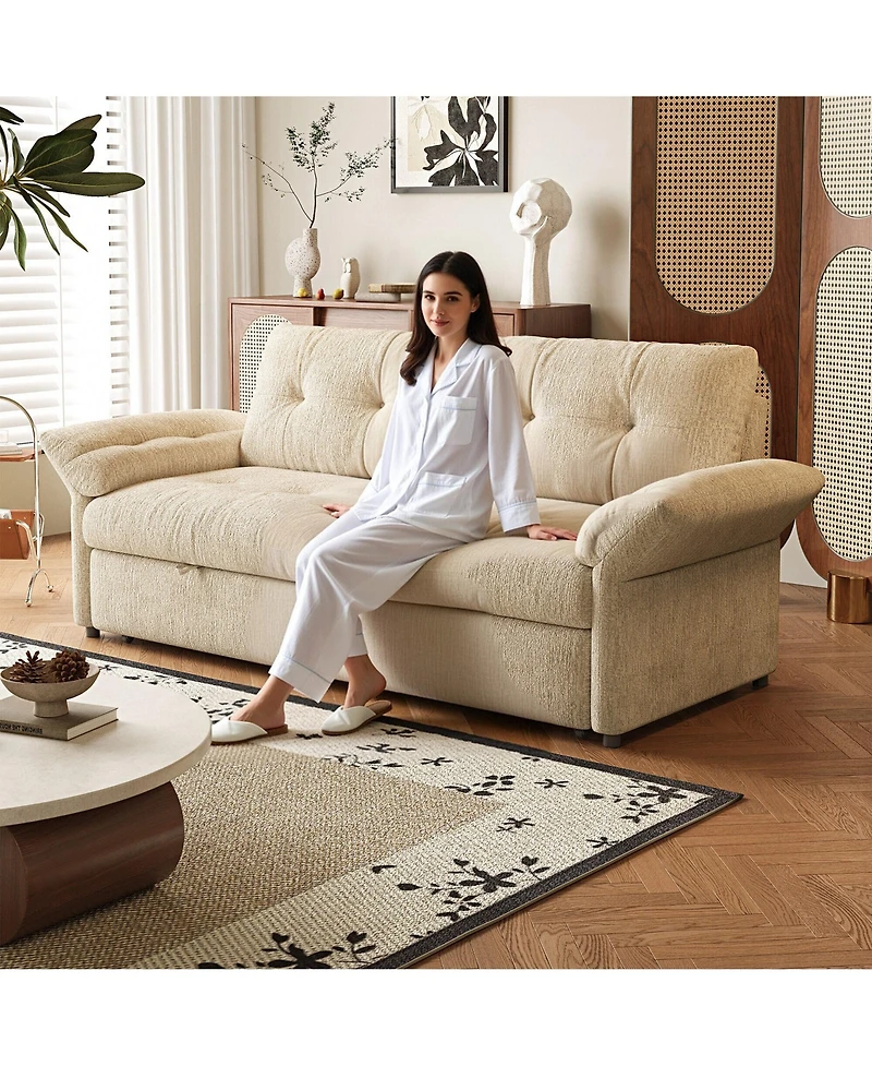 Lucky One 81.5" 2-in-1 Convertible Sleeper Sofa Bed, Multifunctional Plush Couch with Pull Out Bed