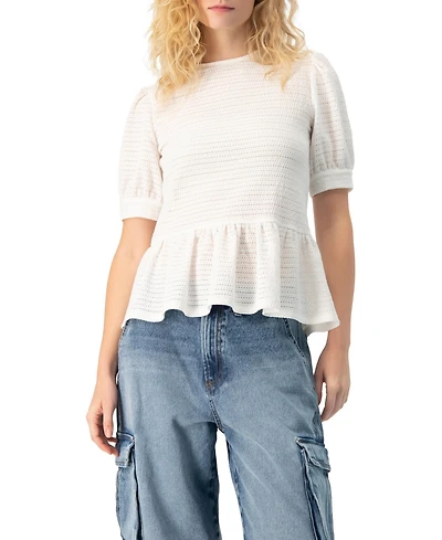 Ivonne Women's Tonal Stripe Textured See-Through Peplum Short-Sleeve Blouse