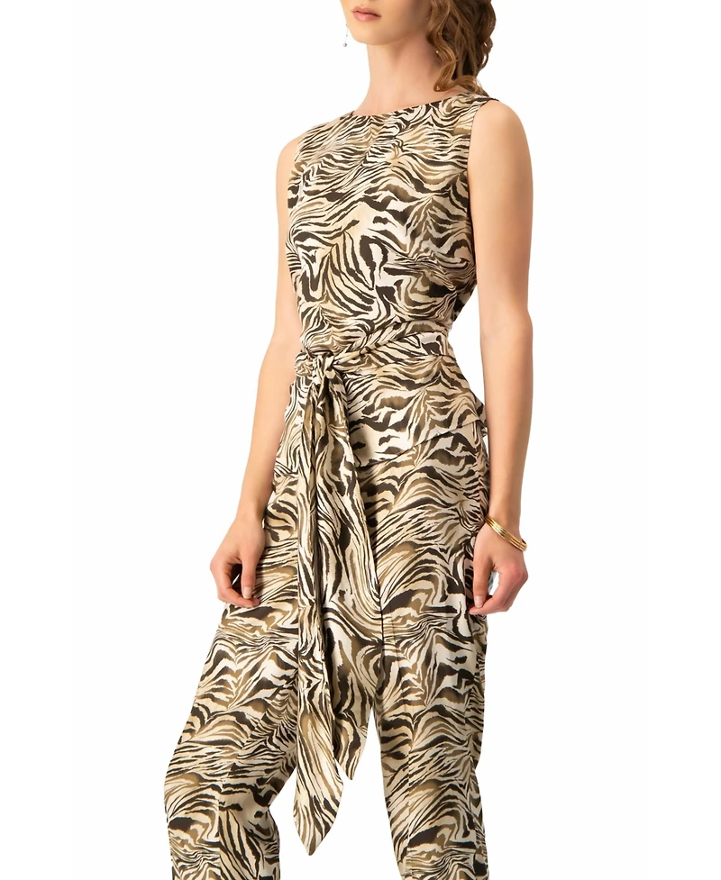 Ivonne Women's Sleeveless Tie-Waist Blouse Zebra Print, Sash-Front Top