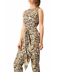 Ivonne Women's Sleeveless Tie-Waist Blouse Zebra Print, Sash-Front Top
