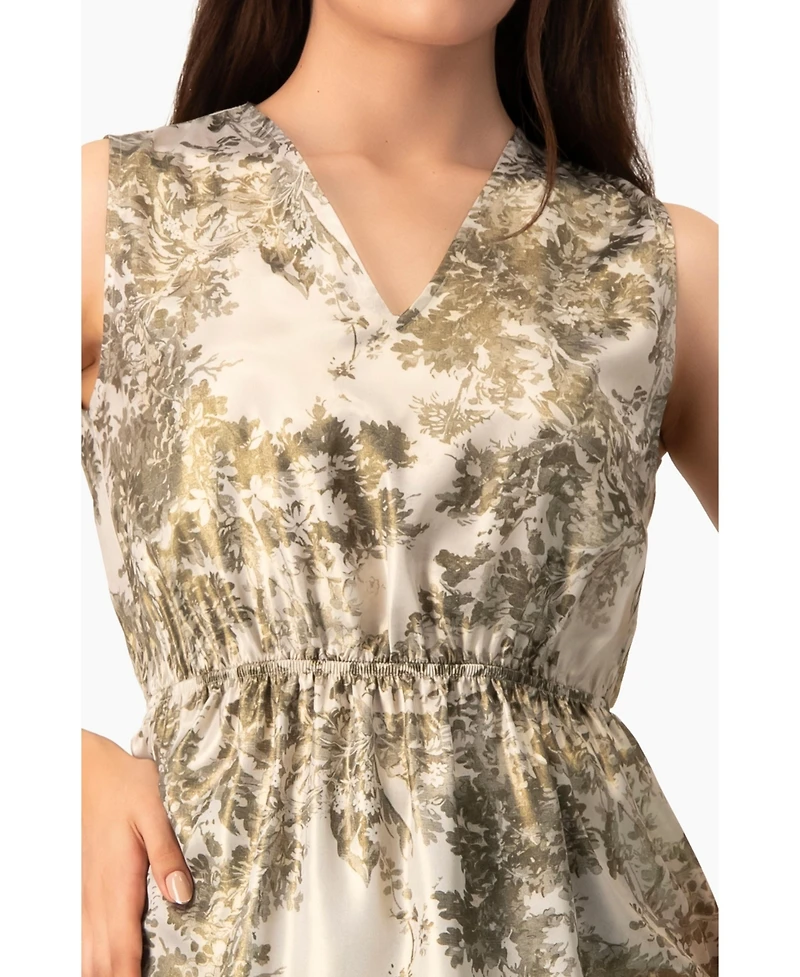 Ivonne Women's Sleeveless Peplum Blouse Abstract Botanical Print Top
