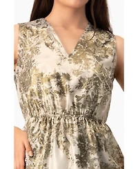 Ivonne Women's Sleeveless Peplum Blouse Abstract Botanical Print Top