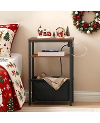 Slickblue Slim Side Table with Charging Hub and Compact Storage for Small Spaces