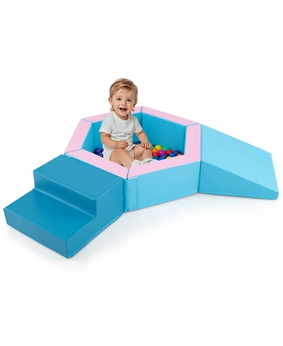 Slickblue Toddler 3 Piece Baby Foam Climbing Blocks Set with 100 Ocean Balls for Climb and Crawl