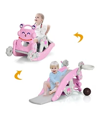 Slickblue Toddler 4-in-1 Play Set with Rocking Horse, Slide and Activity Features for Kids