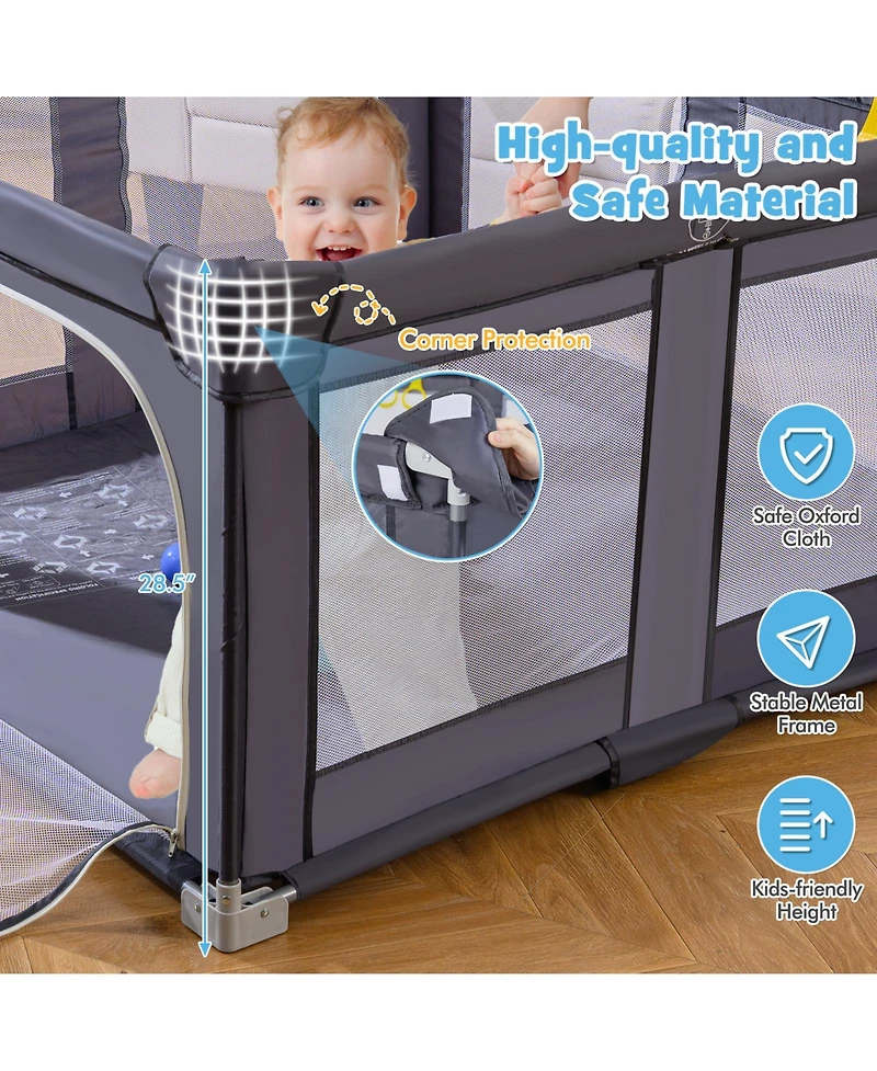 Slickblue Foldable Toddler Playpen with Safety Barrier for Indoor Play