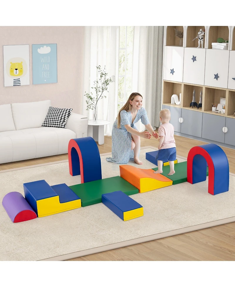 Slickblue 10-Piece Toddler Foam Climber Set with Soft Pu Leather Covers