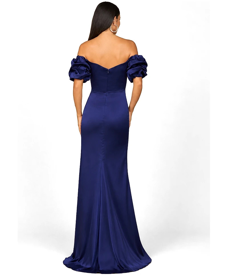 Lara Women's Off Shoulder Satin Dress with Slit