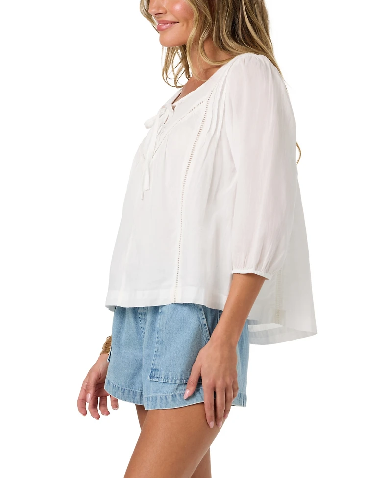 O'Neill Women's Cotton Voile Pintuck Elasticated Cuff Top